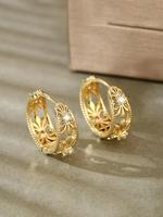 Vintage Flower Design Hoop Earrings, Fashionable Jewelry for Women, Trendy All-match & Exquisite Jewelry for Birthday Gift