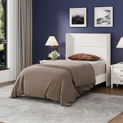 Garvee Twin Bed Frame with Wingback Headboard, Velvet Upholstered Platform Bedframe with Sturdy Wooden Slats Support Twin Siz...
