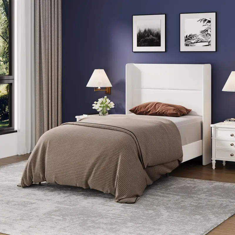 Garvee Twin Bed Frame with Wingback Headboard, Velvet Upholstered Platform Bedframe with Sturdy Wooden Slats Support Twin Siz...