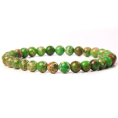 Synthetic Imperial Jasper Round Beaded Stretch Bracelet