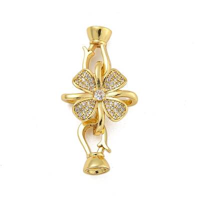 Rack Plating Flower Brass Micro Pave Clear Cubic Zirconia Fold Over Clasps