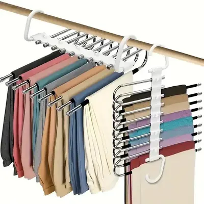 Folding Pants Hanger, 1/2 Counts 5/9 Layers Non-slip Metal Pants Trousers Hanger, Clothes Hanger for Home, Dormitory and Ward...