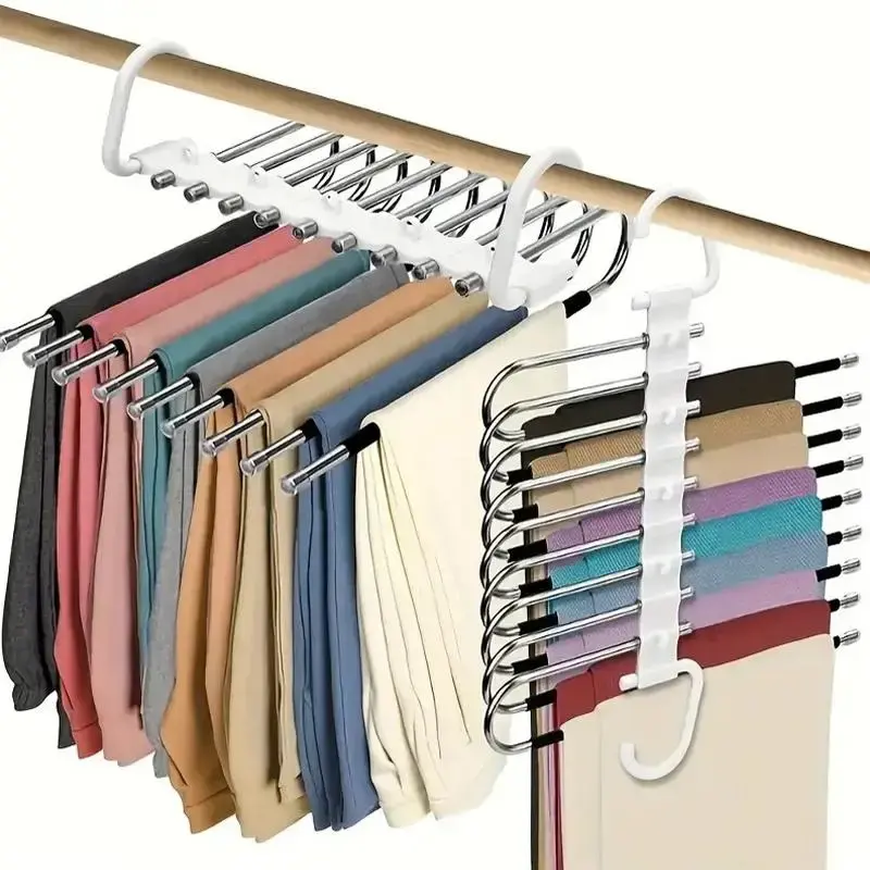 Folding Pants Hanger, 1/2 Counts 5/9 Layers Non-slip Metal Pants Trousers Hanger, Clothes Hanger for Home, Dormitory and Ward...