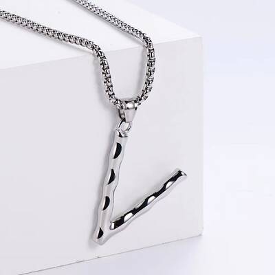 3Pcs Stainless Steel Textured Letter Pendant Box Chain Necklaces