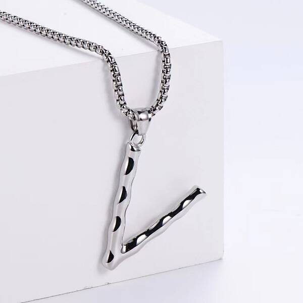 3Pcs Stainless Steel Textured Letter Pendant Box Chain Necklaces