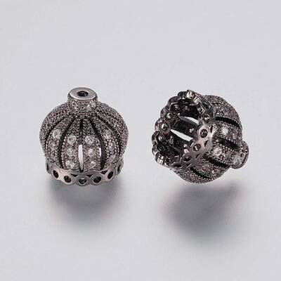 Brass Micro Pave Cubic Zirconia Beads