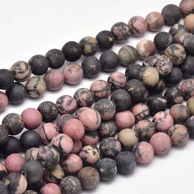 Frosted Natural Rhodonite Round Bead Strands