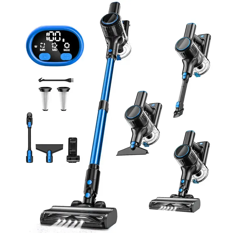 VICEASE Cordless Vacuum Cleaner, 33Kpa Powerful Suction, LED Display, Green LED&Anti-tangle floor brush, 8-in-1 Stick Vacuum ...