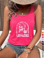 Women's Letter & Skull Print Tank Top, Casual Sleeveless Round Neck Top for Daily Wear, Ladies Clothes for All Seasons, Socks
