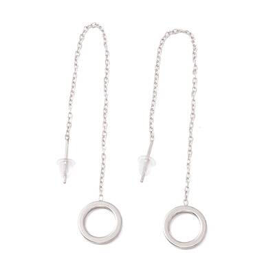 Tarnish Resistant Long Chain with Open Ring Dangle Stud Earrings