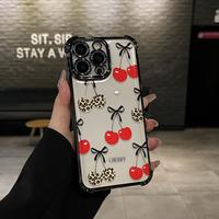 Cherries Pattern Four-corner drop-proof TPU phone case for iPhone 16 15 14 Pro Max 13 12 11 XR XS Plus shockproof full camera...