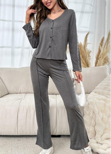 Modlily Dark Grey Long Sleeve Lounge Top and Pants - XL