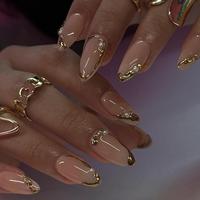 Glossy Pearl Decor Fake Nails with Nail File & Tape, 24pcs Fashion Colorblock Press on Nails for Women & Girls DIY Nail Art...