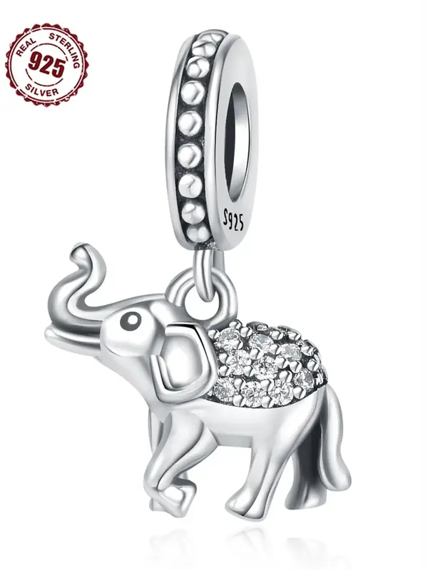 925 Sterling Silver Cute Elephant Design Pendant, Animal Design Pendant for DIY Bracelet & Necklace, Fashion Jewelry Accessor...