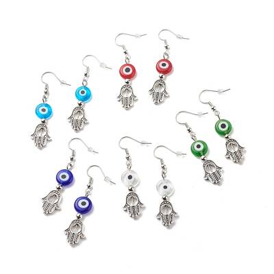 Lampwork Evil Eye with Hamsa Hand Dangle Earrings