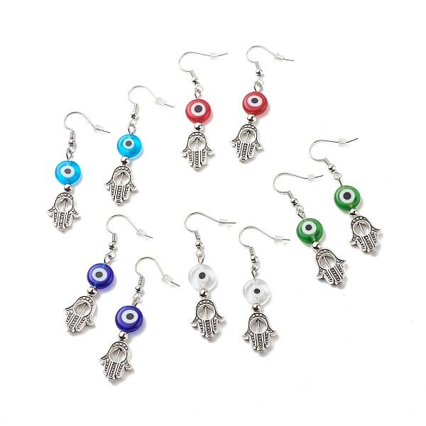 Lampwork Evil Eye with Hamsa Hand Dangle Earrings