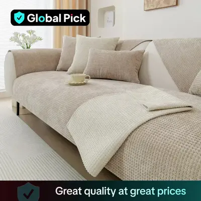 Solid Color Sofa Cover, 1 Count Non-slip Waffle Pattern Sofa Slipcover, Machine Washable Sofa Cover, Home Decoration Supplies