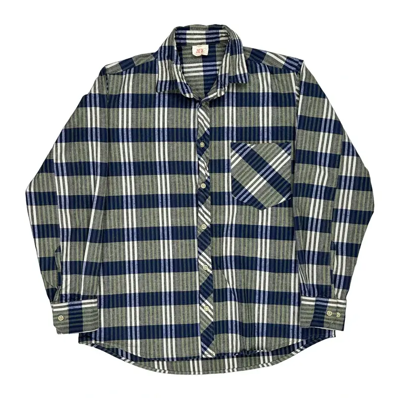Red Head Checked Flannel Shirt - Medium Blue Cotton