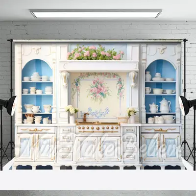 Light Luxury White Cupboard Pink Floral Backdrop - Aperturee