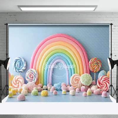 Aperturee Colorful Candy Rainbow Fairy Cake Smash Backdrop, 3X2FT(1MX0.6M), 14 USD, birthday cake smash backdrops, ENHD1J66-M