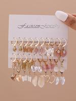 1 Set Boho Style Faux Pearl & Heart & Shell Design Hoop Earrings Set, Summer 2024 Fashion All-match Vintage Jewelry for Women...