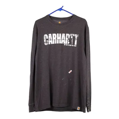 Carhartt Spellout Long Sleeve T-Shirt - Small Grey Cotton