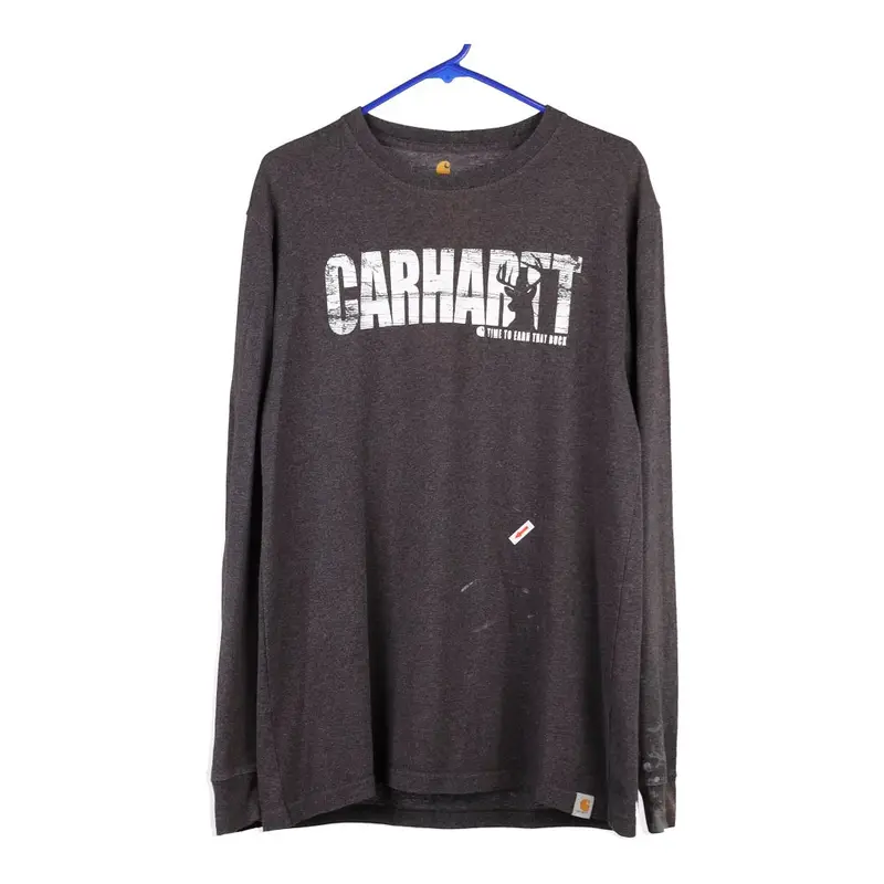Carhartt Spellout Long Sleeve T-Shirt - Small Grey Cotton