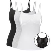 1/2/3 Count Women's Tank Tops with Built in Bra Scoop Neck Spaghetti Strap Basic Camisole Undershirt Summer Sleeveless Shelf ...