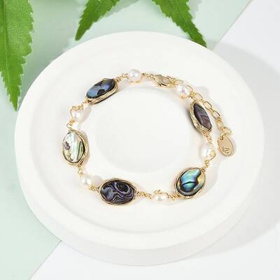 Oval Brass Abalone Shell Link Bracelets