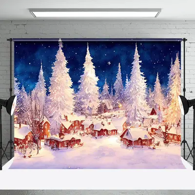 Aperturee Oil Painted White Snowy Wild Town Christmas Backdrop - Aperturee