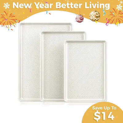 [Official] HONGBAKE Diamond-Texture Baking Sheet Pan Set, Non-Stick Cookie Sheets, Teflon-Free Heavy Duty Bakeware - 3 Sizes,...