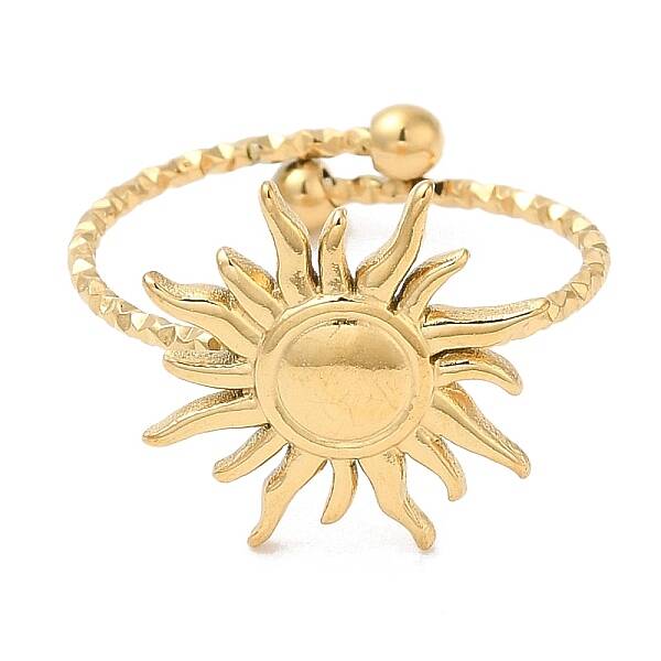 Ion Plating(IP) 304 Stainless Steel Sun Open Cuff Ring for Women