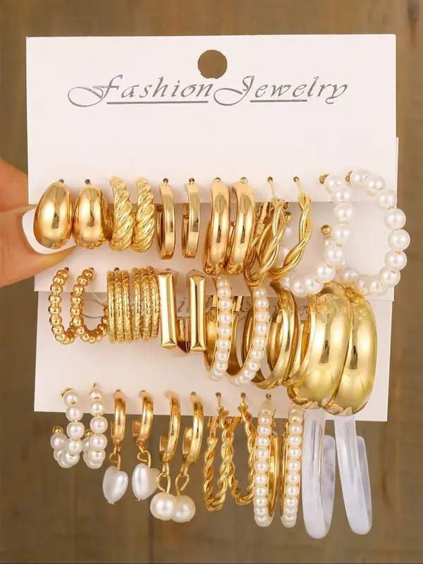 Faux Pearls Butterfly Hoop Earrings, Geometric & Twisted & Wide Edge Designs, Elegant Fashion Jewelry Accessories, Holiday Gi...