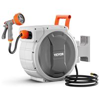VEVOR Upgraded Retractable Garden Hose Reel, 1/2 Inch x 65 ft Wall Mounted Hose Reel, Heavy Duty Garden Hose Reel with 9 Patt...