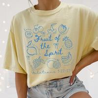 Comfort Colors Fruit of the Spirit Christian Tshirt, Doodle Bible Verse Shirt, Preppy Oversized Beach Tee, Trendy Farmer's Ma...