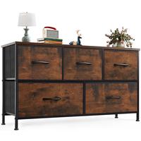【Deal】Organizer Storage 5, Chest of Drawers with Fabric Bins, Long Dresser with Wood Top for Bedroom, Closet, Entryway