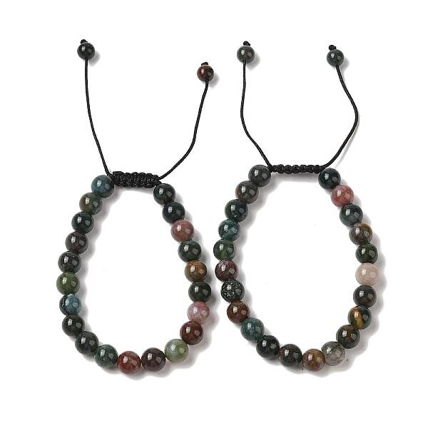 8mm Round Natural Indian Agate  Braided Bead Bracelets