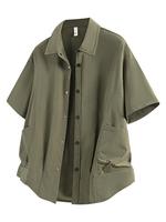 Men's Solid Color Short Sleeve Shirt, Loose Casual Workwear Collar Top for Summer, Fashion Men's Clothes for Daily Wear, Beig...
