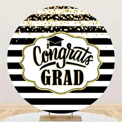 Aperturee Glod Glitter Black White Stripes Round Congrategrad Backdrop | Diy Grad Photo Backdrop | Grad Backdrop Banner | Gra...
