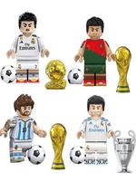 Custom Keychains & MiniBricks Figures – Messi & Ronaldo Soccer Stars Set with Trophies & Display Stand – Compatible with ...