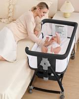 Baby cradle sleeper, 6 height adjustable crib, easy to fold portable crib side cradle, cradle bed side sleeper with ventilati...