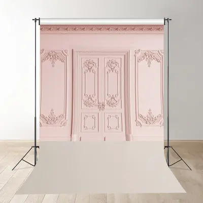 Pink Ornate Carving Door Backdrop For Photo Booth - Aperturee