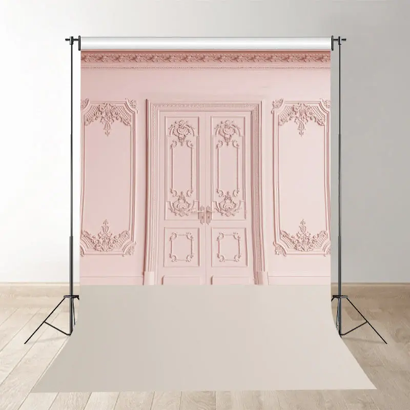 Pink Ornate Carving Door Backdrop For Photo Booth - Aperturee