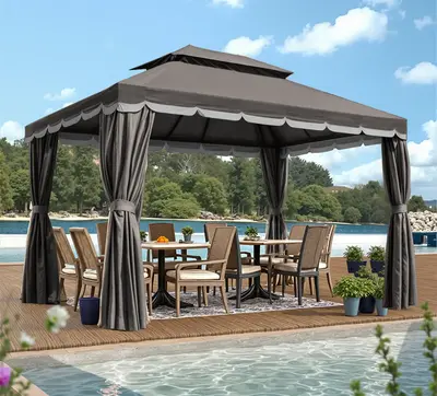 Outdoor Gazebo for Patio, 10x13 Gazebo Canopy Tent with Mosquito Netting & Curtains, Party Tent Shelter with Waterproof Sunsh...