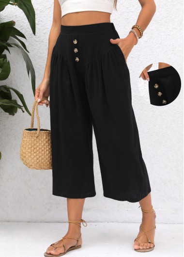 Modlily Black Pocket Elastic Waist High Waisted Pants - S