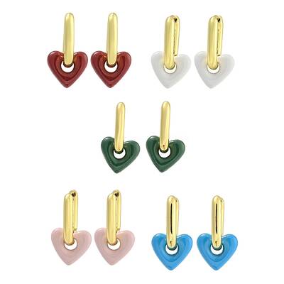 Rack Plating Heart Brass Enamel Hoop Earrings for Women