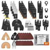 Father's Day Gifts 97Pcs Oscillating Tool Blade, Titanium Multitool Blades with Case, Sandpaper for Grout Removal, Wood, Meta...