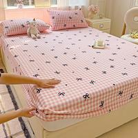 Bow & Heart & Plaid Print Bedding Set, 3pcs/set Fitted Sheet & Pillowcase without Filler, Soft Comfortable Bedding Set for Ho...