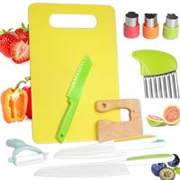 11 Pieces Wooden Kids Kitchen Knife Set Include Wood Kids Safe Knife Serrated Edges Plastic Toddler Knife Crinkle Cutter Sand...