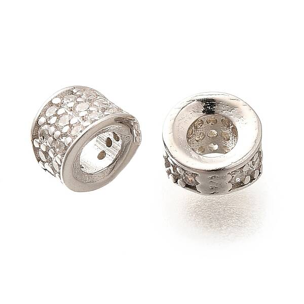 925 Sterling Silver Micro Pave Clear Cubic Zirconia Beads